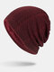 Men Winter Plus Velvet Striped Pattern Outdoor Long Knitted Warm Beanie Hat - Wine Red