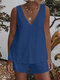 Women Solid V-Neck Sleeveless Tank Casual Cotton Co-ords - Royal