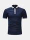 Mens Business Casual Tops Turn-down Collar Regular Fit Solid Short Sleeve Golf Shirt - Navy