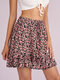Floral Print Drawstring Ruffle Tie Front High Waist Mini Skirt - Black