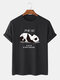 Mens 100% Cotton Slogan & Geometric Panda Pattern Short Sleeve T-Shirt - Black