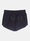 Plus Size Pure Cotton Breathable Lounge Drawstring Waist Letters Embroidery Sports Gym Shorts - Black
