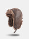 Men PU Plus Velvet Solid Ear Protection Windproof Thicken Cold-proof Trapper Hat - Brown