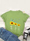 Floral Printed Short Sleeve O-Neck T-shirt - Light Green