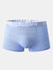 Cotton Solid Color Patchwork Underpant Sexy Boxer Briefs With Breathable Pouch - Blue