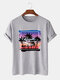 Mens Coconut Tree Landscape Print Cotton Short Sleeve T-Shirts - Gray
