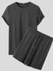 Plus Size Mens Solid Color Crew Neck Basics Casual Two Pieces Outfits - Dark Gray