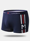 Men Striped Cotton Boxer Briefs Comfortable U Pouch Mid Waist Underwear - Royal Blue