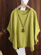 Women Solid Crew Neck Dolman Sleeve Cotton Blouse - Ginger