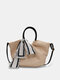 Women Straw Fashion Silk Scarf Weave Solid Color Beautiful Crossbody Bag Handbag - Beige