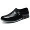 Men Leather Splicing Non Slip Metal Decoration Slip On Casual Shoes - Black