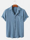 Newchic Design Men Loose Corduroy Button Down Plaid Breathable Short Sleeve Casual Shirts - Blue