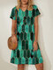 Print V-neck Short Sleeve Plus Size Short Dress for Women - Green