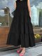 Women Solid Tiered Design Crew Neck Casual Sleeveless Dress - Black