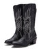 Large Size Women Casual Leaf Embroidery Pointed Toe Mid-Calf White Cowboy Boots - Black