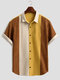 Mens Color Block Patchwork Chest Casual Short Sleeve Shirts - Apricot