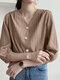Textured Contrast Button Front V-neck 3/4 Sleeve Blouse - Khaki
