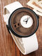 5 Colors PU Wooden Men Vintage Watch Creative Wooden Round Dial Decorative Pointer Quartz Watch - White