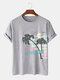 Mens Coconut Tree Striped Print Cotton Short Sleeve T-Shirts - Gray