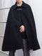 Men's Lapel Loose Mid-length Cloak Overcoat - Black