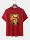 Mens Cartoon Mushroom Graphic O-Neck Community Spirit Cotton Short Sleeve T-Shirts - Red