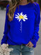 Flower Print Long Sleeve Casual O-neck Sweatshirt For Women - Blue