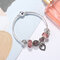Fashion Pink Crystal Bead Bracelet with Heart Pendant Sterling Silver DIY Charm Bracelets for Women - Pink