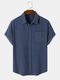 Mens Solid Color Chest Pocket Cotton Short Sleeve Denim Shirts - Blue