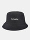 Unisex Cotton PU Double-sided Wearable Solid Letter Label Outdoor Warmth Windproof Bucket Hat - Black