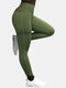 Famous Tiktok Striped Print Sport Yoga Hip Lift Leggings For Women - Green