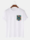 Mens Tropical Floral Print Crew Neck Cotton Short Sleeve T-Shirts - White