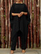 Solid Irregular Dolman Sleeve Crew Neck Loose Two Pieces Suit - Black