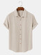 Mens Corduroy Solid Color Button Up Daily Short Sleeve Shirts - Apricot