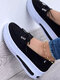 Large Size Women Solid Color Casual Comfy Platform Sneakers - Black