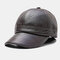 Men Faux Leather Ear Protected Keep Warm Casual Solid Baseball Hat - Coffee