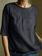 Half Sleeve Crew Neck Solid Casual Blouse - Navy