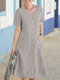 Solides Damen-Kurzarmhemd aus Baumwolle mit zwei Taschen Kleid - Grau