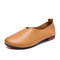 Big Size Leather Comfortable Slip On Lazy Casual Flat Shoes - Camel