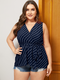 Striped Print Knotted Plus Size Casual Tank Top for Women - Navy