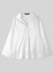 Однотонная повседневная блузка размера Plus с V-образным вырезом и лацканами с длинным рукавом для Женское - Белый