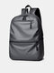 Men Brief Faux Leather Wear-Resistant Breathable Solid Color Backpack - Dark Gray