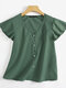 Ruffle Sleeve V-neck Solid Blouse For Women - Green