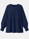Solid Color O-neck Patchwork Long Sleeve Casual Blouse For Women - Navy