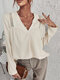 Guipure-Spitze, einfarbige, langärmlige, lockere Bluse mit V-Ausschnitt - Aprikose