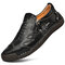 Men Side Zipper Comfy Hand Stitching Microfiber Leather Casual Shoes - Black