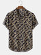 Mens All Over Fun Graphics Print Casual Holiday Short Sleeve Shirt With Pocket - Beige