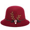 Women Elegant Felt Fedoras Top Hat Casual Floral Bowknot Decoration Bucket Hat - Wine Red