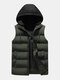 Mens Winter Thicken Sleeveless Detachable Hooded Down Vest - Army Green