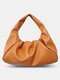 Women PU Leather Large Capacity Shoulder Bag Handbag Tote Cloud Bag Ruched Bag - Orange