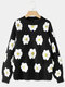 Plus Size Casual Flower Knitted O-neck Pullover Women Sweater - Black